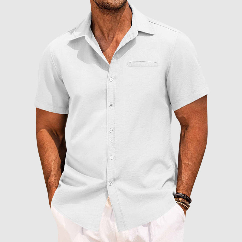 Men’s Short Sleeve Shirt with Collar and Button Front for Summer