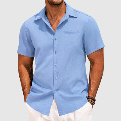 Men’s Short Sleeve Shirt with Collar and Button Front for Summer