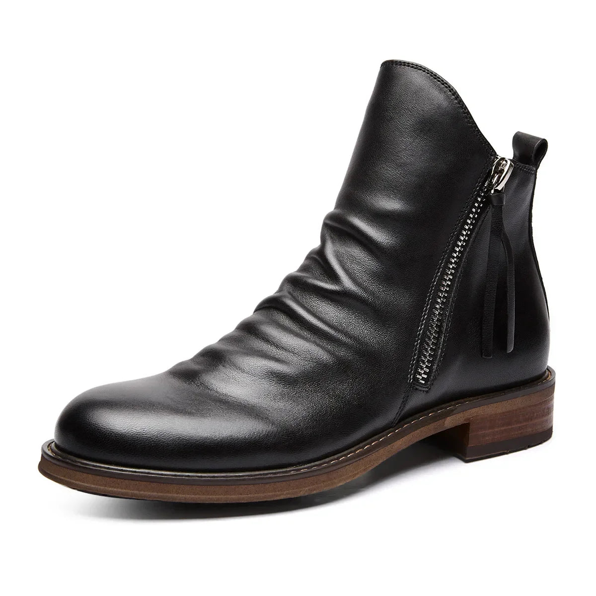 Men's Ankle Chelsea Boots with Side Zipper and Rubber Sole