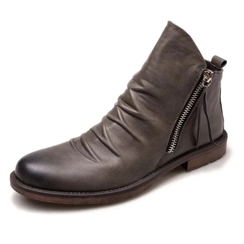 Men's Ankle Chelsea Boots with Side Zipper and Rubber Sole