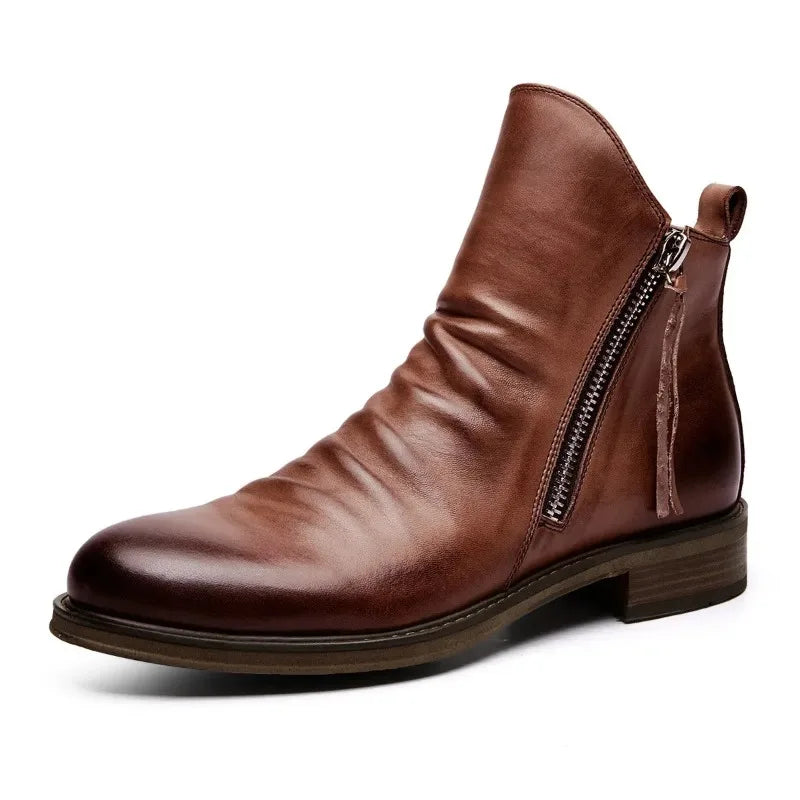 Men's Ankle Chelsea Boots with Side Zipper and Rubber Sole