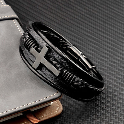 Men’s Black Cross Bracelet with Adjustable Fit