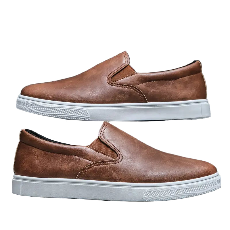 Men’s Brown Slip-On Loafers with Elastic Insets and Modern Style