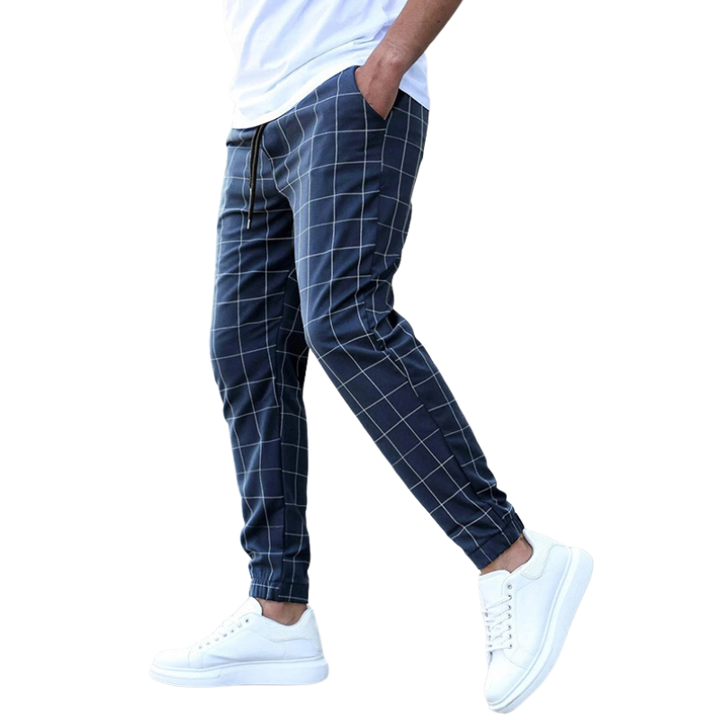 Men's Classic Plaid Jogger Pants with Pockets