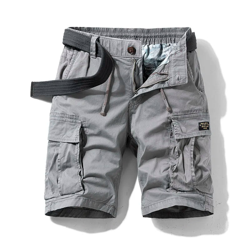 Men's Elastic Waist Cargo Shorts with Belt and Multiple Pockets