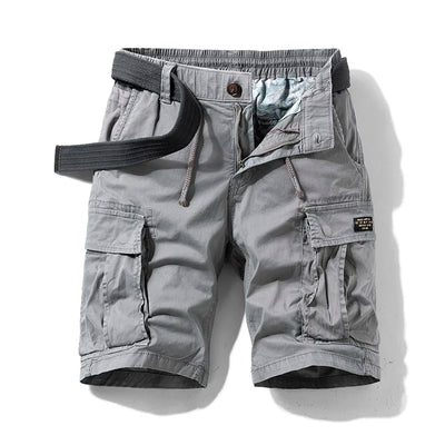 Men's Elastic Waist Cargo Shorts with Belt and Multiple Pockets