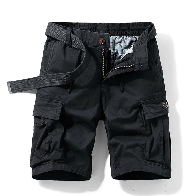 Men's Elastic Waist Cargo Shorts with Belt and Multiple Pockets