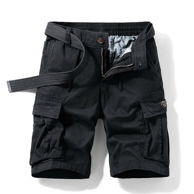 Men's Elastic Waist Cargo Shorts with Belt and Multiple Pockets