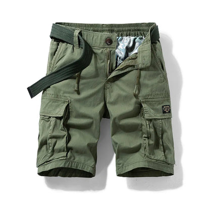 Men's Elastic Waist Cargo Shorts with Belt and Multiple Pockets
