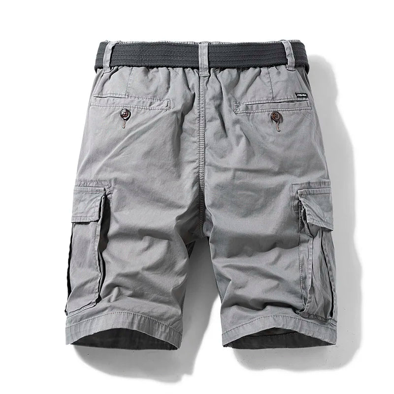 Men's Elastic Waist Cargo Shorts with Belt and Multiple Pockets