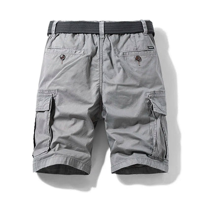 Men's Elastic Waist Cargo Shorts with Belt and Multiple Pockets
