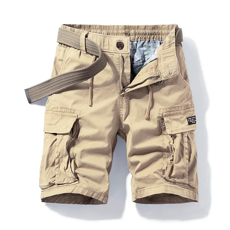 Men's Elastic Waist Cargo Shorts with Belt and Multiple Pockets