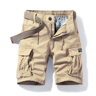 Men's Elastic Waist Cargo Shorts with Belt and Multiple Pockets