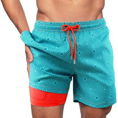 Men's Elastic Waistband Beach Shorts with Inner Mesh Lining