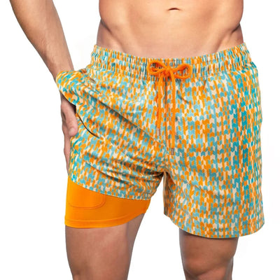 Men's Elastic Waistband Beach Shorts with Inner Mesh Lining
