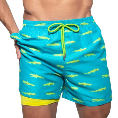 Men's Elastic Waistband Beach Shorts with Inner Mesh Lining
