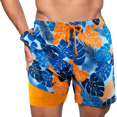Men's Elastic Waistband Beach Shorts with Inner Mesh Lining