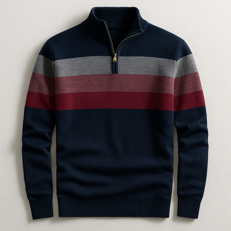 Men's Knitted Half Zip Striped Sweater for Cold Season