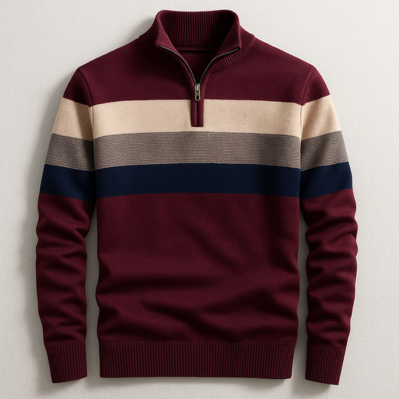 Men's Knitted Half Zip Striped Sweater for Cold Season