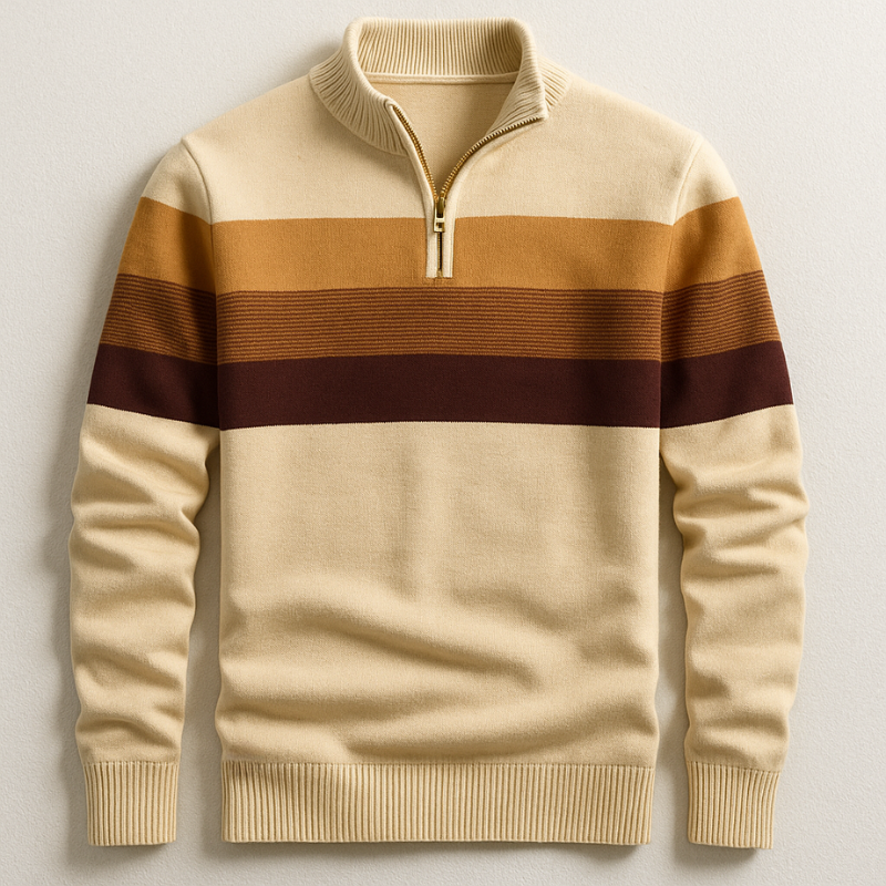 Men's Knitted Half Zip Striped Sweater for Cold Season