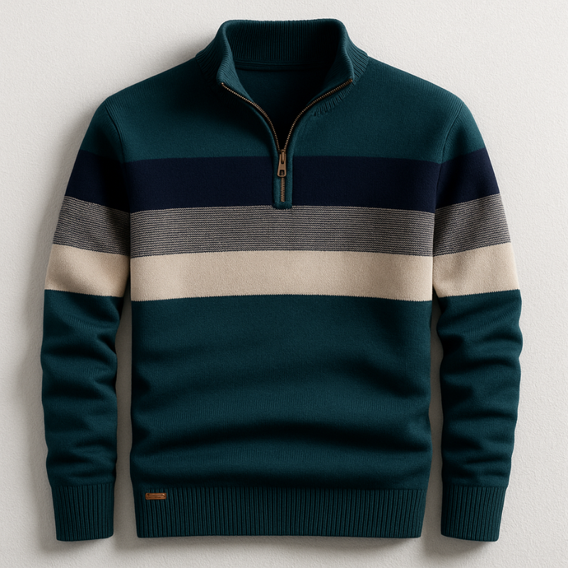 Men's Knitted Half Zip Striped Sweater for Cold Season