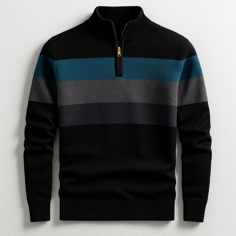 Men's Knitted Half Zip Striped Sweater for Cold Season