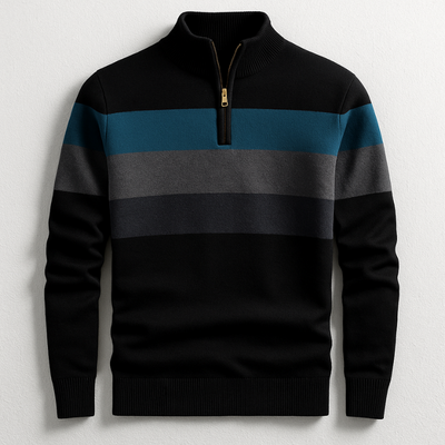 Men's Knitted Half Zip Striped Sweater for Cold Season