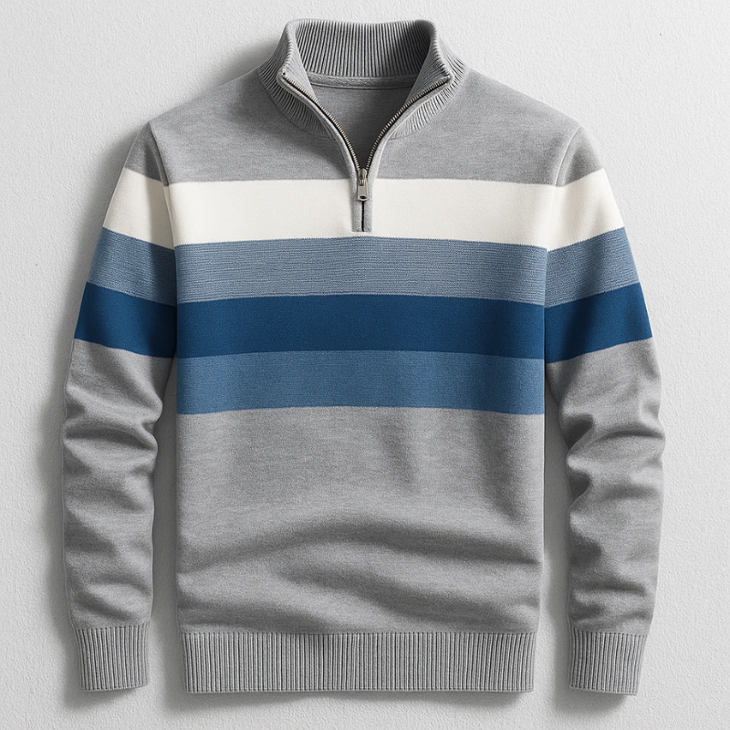 Men's Knitted Half Zip Striped Sweater for Cold Season