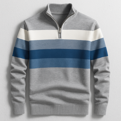 Men's Knitted Half Zip Striped Sweater for Cold Season