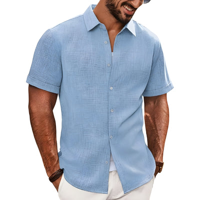 Men’s Linen Short Sleeve Shirt Casual Summer Button Up
