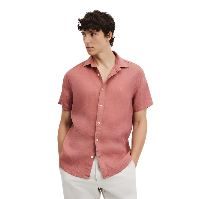 Men’s Linen Short Sleeve Shirt Casual Summer Button Up