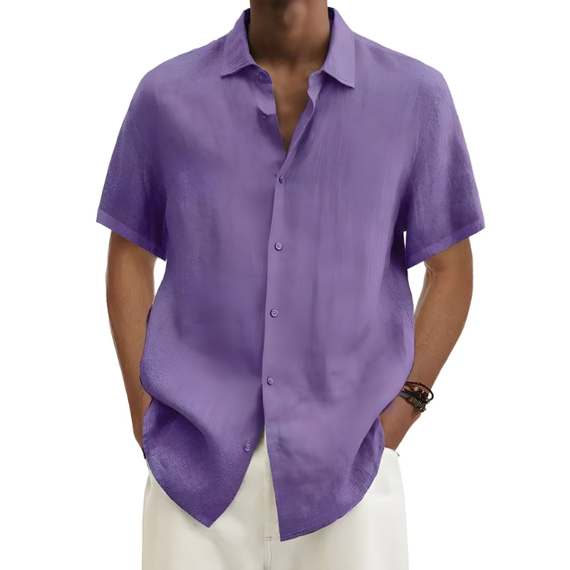Men’s Linen Short Sleeve Shirt Casual Summer Button Up