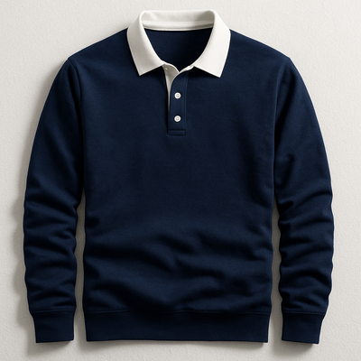 Men's Long Sleeve Button Turn Down Collar Polo Shirt