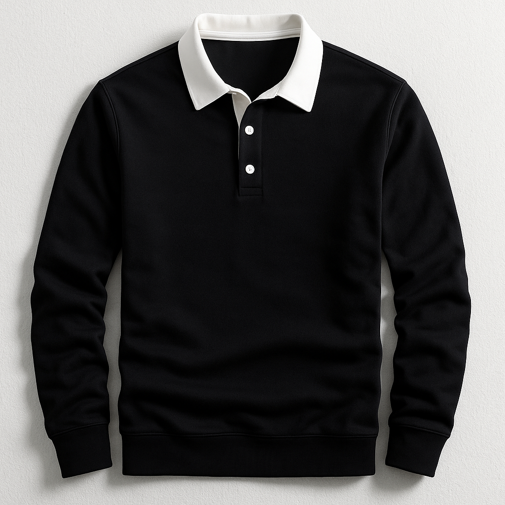 Men's Long Sleeve Button Turn Down Collar Polo Shirt