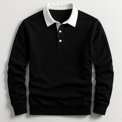 Men's Long Sleeve Button Turn Down Collar Polo Shirt