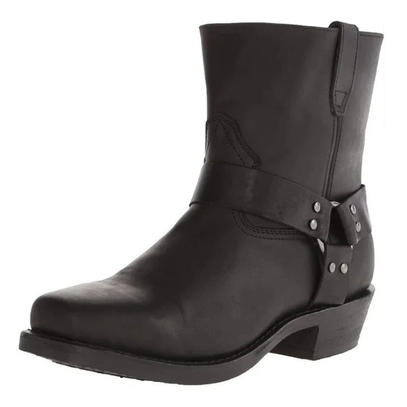 Men’s Mid-Calf Harness Boots with Strap Detail