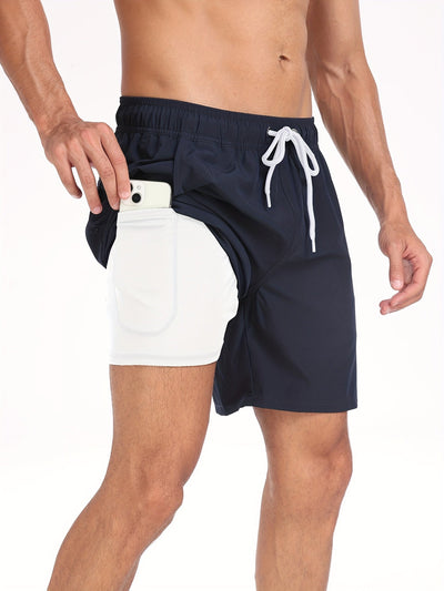 Men's Quick-Dry Drawstring Beach Shorts with Phone Pocket