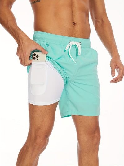 Men's Quick-Dry Drawstring Beach Shorts with Phone Pocket