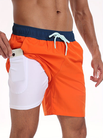 Men's Quick-Dry Drawstring Beach Shorts with Phone Pocket