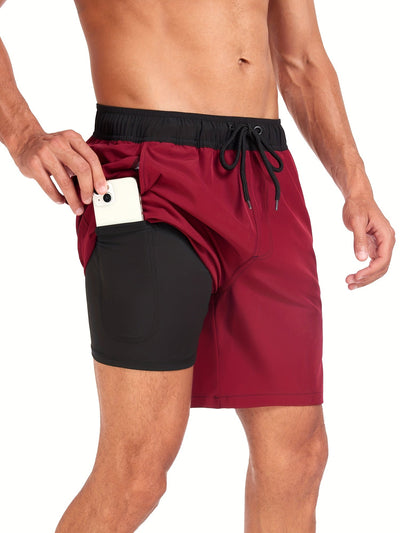 Men's Quick-Dry Drawstring Beach Shorts with Phone Pocket
