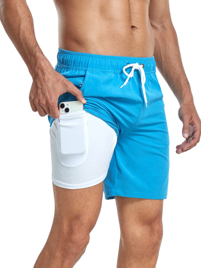 Men's Quick-Dry Drawstring Beach Shorts with Phone Pocket