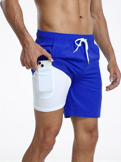 Men's Quick-Dry Drawstring Beach Shorts with Phone Pocket