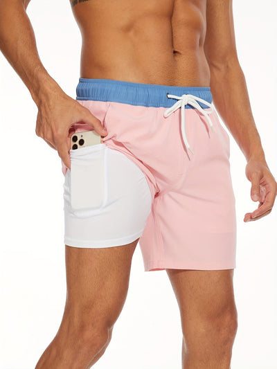 Men's Quick-Dry Drawstring Beach Shorts with Phone Pocket