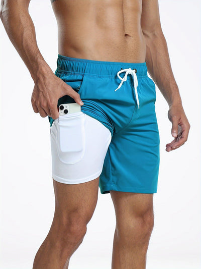 Men's Quick-Dry Drawstring Beach Shorts with Phone Pocket