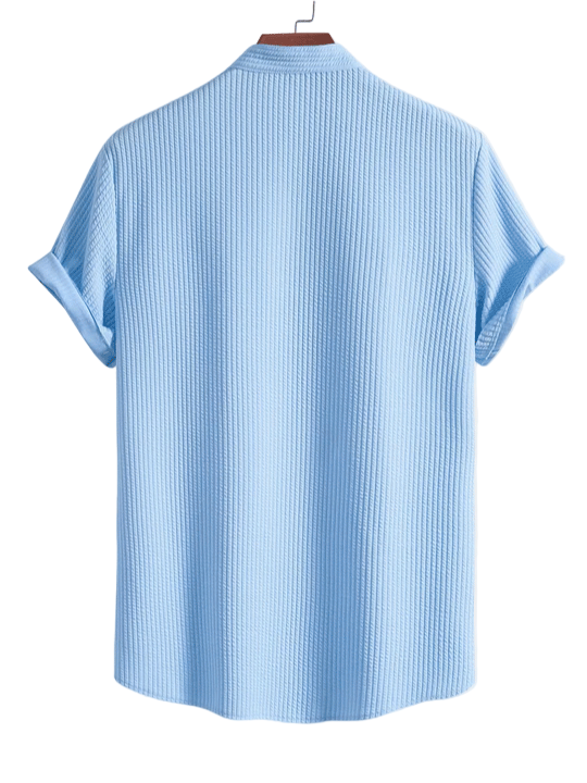 Men’s Ribbed Stand Collar Shirt Button Down Top