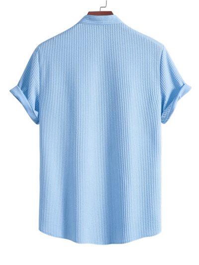 Men’s Ribbed Stand Collar Shirt Button Down Top