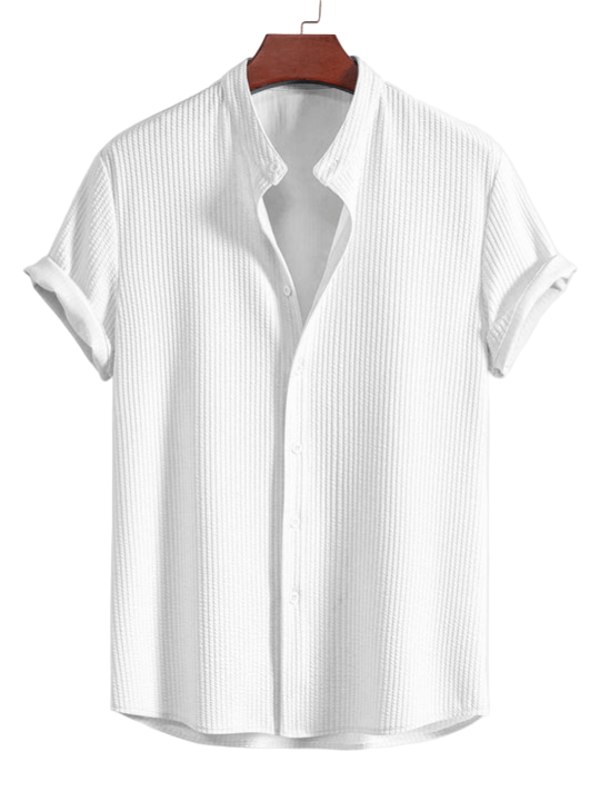 Men’s Ribbed Stand Collar Shirt Button Down Top