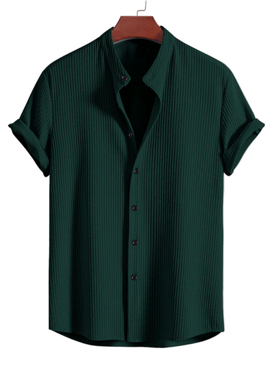 Men’s Ribbed Stand Collar Shirt Button Down Top