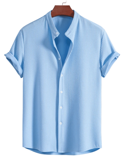 Men’s Ribbed Stand Collar Shirt Button Down Top