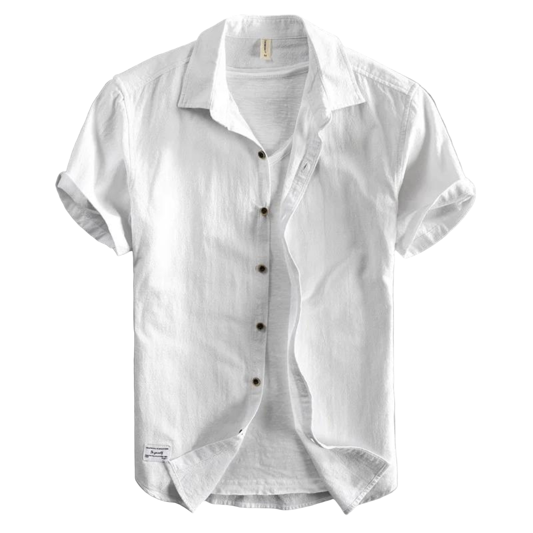 Men’s Short Sleeve Cotton Shirt with Classic Collar and Button Front